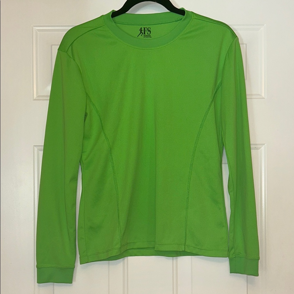 FS Women's Sports Long Sleeve Performance Shirt LG Green Athletic Gym Workout